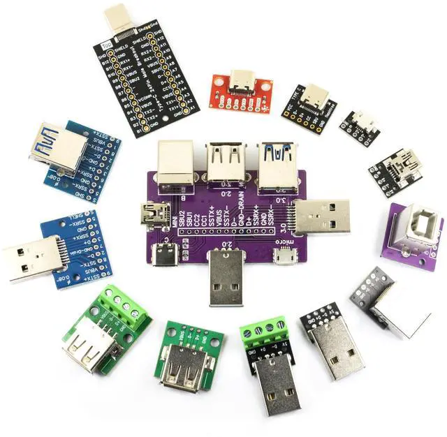 Main image of yddmyo 14pcs USB Breakout Board Kit - Type A & C, 2.0 & 3.0, Male & Female Connectors