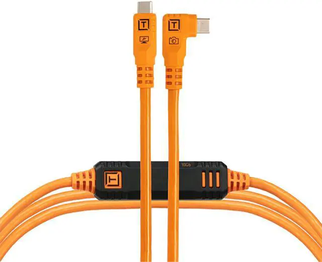 Main image of Tether Tools TetherPro Optima 10G USB-C Exclusive Data Transfer, 6 (1.8m) Straight to Right Angle Cable - Orange