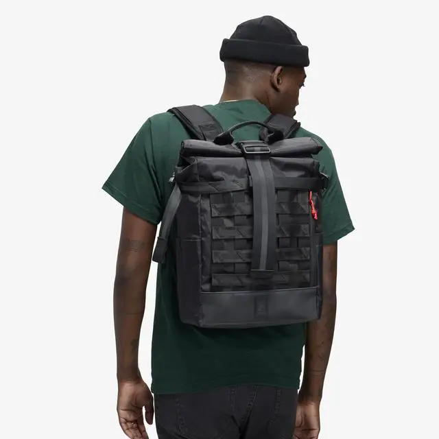 Alt view image 2 of 5 - Chrome Industries Barrage 18L Moss X Roll-Top Backpack  Water Resistant Bag for Work, School, Travel  Features Cargo Net & Laptop Pocket