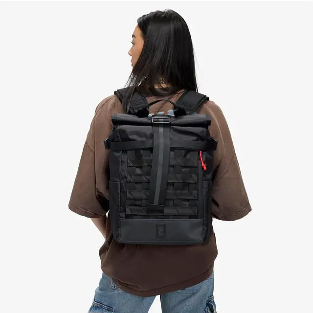 Alt view image 5 of 5 - Chrome Industries Barrage 18L Moss X Roll-Top Backpack  Water Resistant Bag for Work, School, Travel  Features Cargo Net & Laptop Pocket