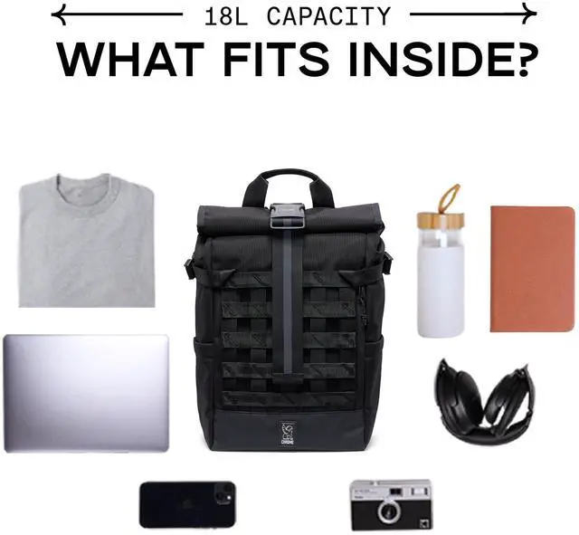 Alt view image 4 of 5 - Chrome Industries Barrage 18L Moss X Roll-Top Backpack  Water Resistant Bag for Work, School, Travel  Features Cargo Net & Laptop Pocket