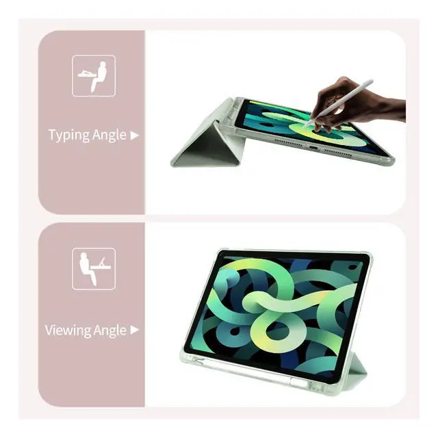 Alt view image 5 of 5 - Cute Kawaii Flower for iPad Air 11 Inch Case 7th/6th Generation (M3/M2) 2025/2024 with Pencil Holder, Auto Sleep/Wake, Green Leather Soft TPU Back Cover