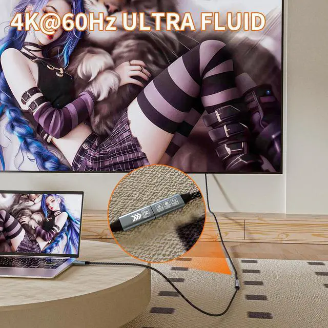 Alt view image 2 of 5 - HOTUTUKI USB C Extension Cable 16.5FT, 20Gbps/100W USB3.2 Type C Extender Cord, 4K@60Hz Video Output Nylon Braided USB C Male to Female Extension Charging Cable Compatibility with Thunderbolt 4/3