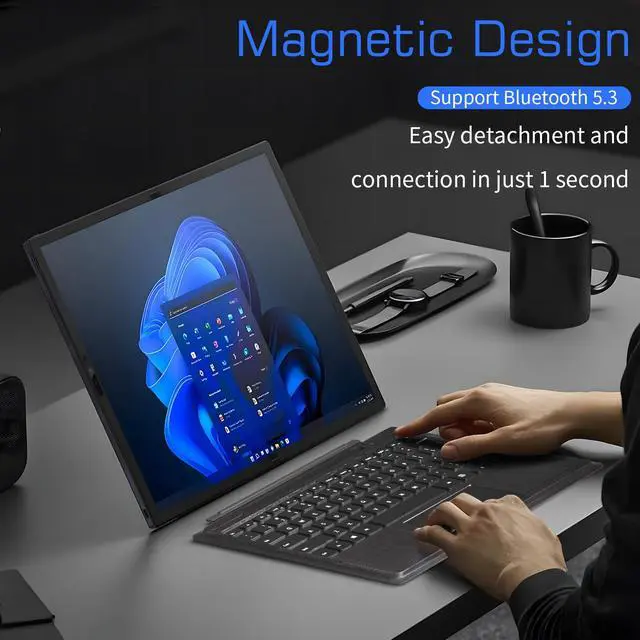 Alt view image 2 of 5 - Junfire Detachable Keyboard for Microsoft Surface Pro 11/10/9/ProX (13-inch,2024/2022), 7-Color Backlit Wireless Keyboard with Touchpad, 14 Shortcut Keys, 30H Battery  Magnetic & Slim Design, Black