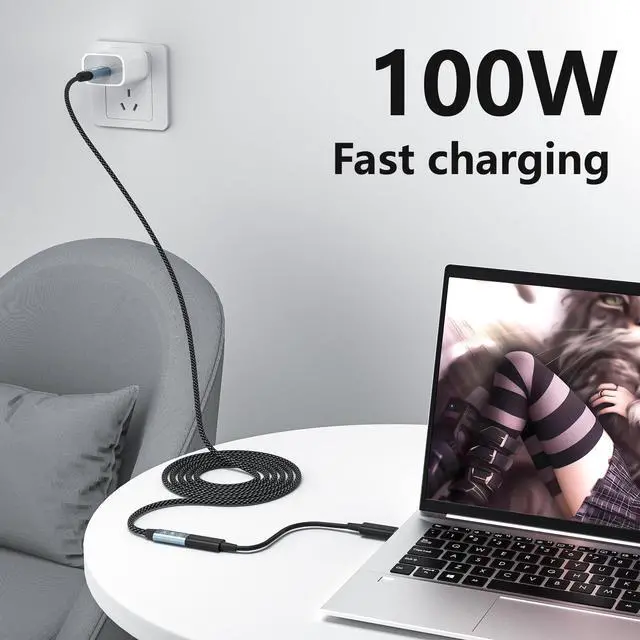 Alt view image 5 of 5 - HOTUTUKI USB C Extension Cable 16.5FT, 20Gbps/100W USB3.2 Type C Extender Cord, 4K@60Hz Video Output Nylon Braided USB C Male to Female Extension Charging Cable Compatibility with Thunderbolt 4/3