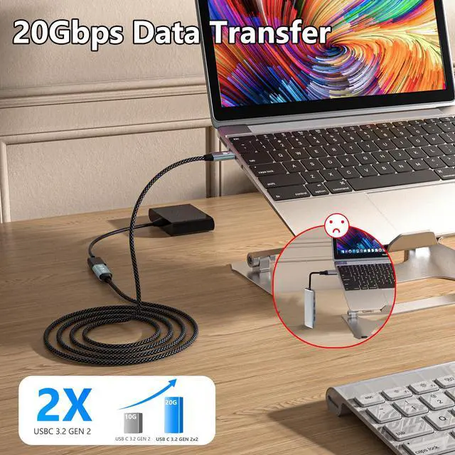 Alt view image 4 of 5 - HOTUTUKI USB C Extension Cable 16.5FT, 20Gbps/100W USB3.2 Type C Extender Cord, 4K@60Hz Video Output Nylon Braided USB C Male to Female Extension Charging Cable Compatibility with Thunderbolt 4/3