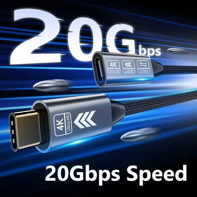 Alt view image 3 of 5 - HOTUTUKI USB C Extension Cable 16.5FT, 20Gbps/100W USB3.2 Type C Extender Cord, 4K@60Hz Video Output Nylon Braided USB C Male to Female Extension Charging Cable Compatibility with Thunderbolt 4/3