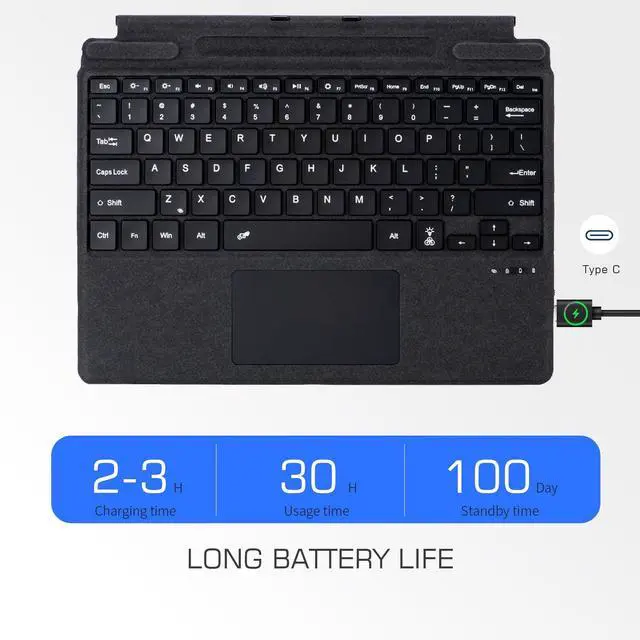 Alt view image 3 of 5 - Junfire Detachable Keyboard for Microsoft Surface Pro 11/10/9/ProX (13-inch,2024/2022), 7-Color Backlit Wireless Keyboard with Touchpad, 14 Shortcut Keys, 30H Battery  Magnetic & Slim Design, Black