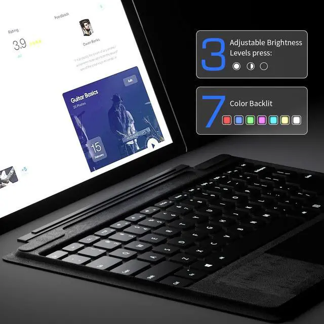 Alt view image 5 of 5 - Junfire Detachable Keyboard for Microsoft Surface Pro 11/10/9/ProX (13-inch,2024/2022), 7-Color Backlit Wireless Keyboard with Touchpad, 14 Shortcut Keys, 30H Battery  Magnetic & Slim Design, Black