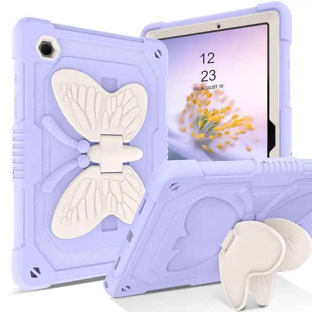 Main image of YINLAI for Samsung Galaxy Tab A8 Case,Tab A8 10.5 Case Silicone Butterfly Kickstand Kids Girls Women Shockproof Protective Tablet Cover for Galaxy Tab A8 10.5 Inch 2022 [SM-X200/X205/X207], Purple