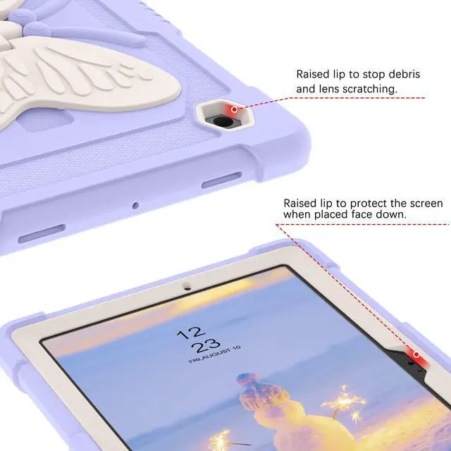 Alt view image 4 of 5 - YINLAI for Samsung Galaxy Tab A8 Case,Tab A8 10.5 Case Silicone Butterfly Kickstand Kids Girls Women Shockproof Protective Tablet Cover for Galaxy Tab A8 10.5 Inch 2022 [SM-X200/X205/X207], Purple