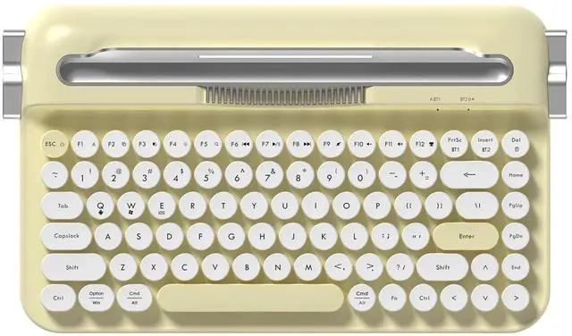 Main image of Ajazz AF84 Wireless Membrane Silent Typewriter Keyboard, Bluetooth/2.4G Dual-Mode Connection, Cute Retro Aesthetic Design with Integrated Stand for Tablet, Phone, PC and Win/Mac/Android Yellow