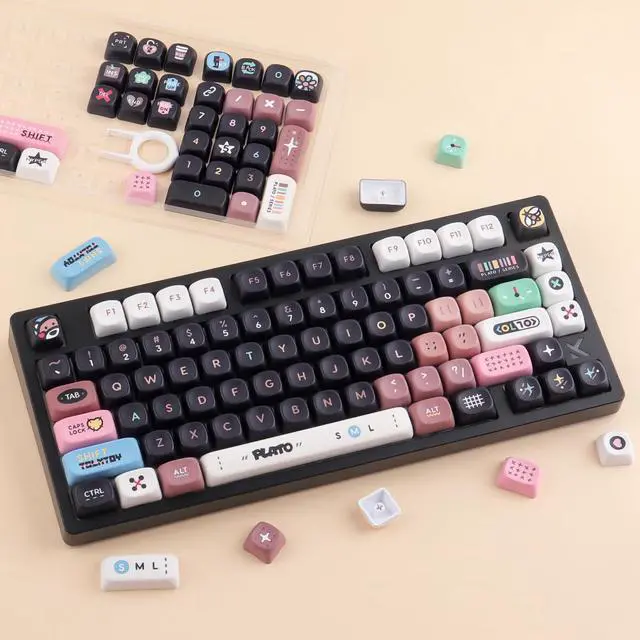 Alt view image 2 of 5 - Tsungup PBT Keycaps-Black Cute MOA Keycaps,130 Keys Dye Sub Bear Theme Custom Key Caps Keyboard Keycap Set for 100%, 75%, 65%, 60% Mechanical Keyboard