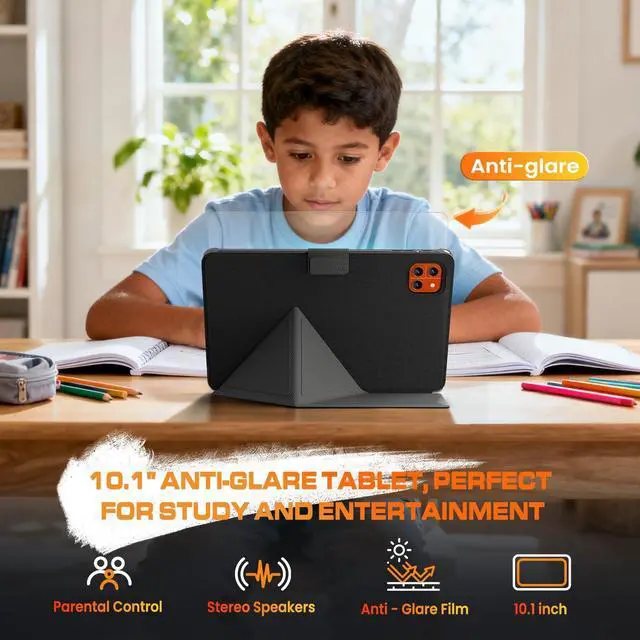 Alt view image 3 of 5 - 10.1 inch Tablet, Android 15 Tablet, 12GB RAM 128GB Storage, Expandable up to 2TB, with Foldable Stand Case, Octa-Core Processor, IPS HD Display, Wi-Fi 6 & Bluetooth 5.4, Widevine L1, 6000mAh Battery