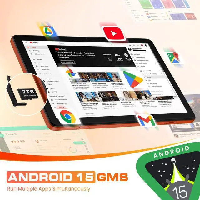 Alt view image 5 of 5 - 10.1 inch Tablet, Android 15 Tablet, 12GB RAM 128GB Storage, Expandable up to 2TB, with Foldable Stand Case, Octa-Core Processor, IPS HD Display, Wi-Fi 6 & Bluetooth 5.4, Widevine L1, 6000mAh Battery