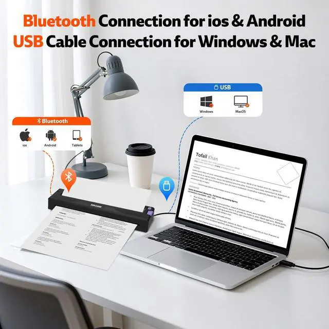 Alt view image 5 of 5 - Portable Printers Wireless for Travel,Inkless Thermal Bluetooth Mini Printer Compatible with Android,iOS&Laptop,Support 8.5" X 11" US Letter&A4,Portable Small Mobile Travel Printer for Home (T11)