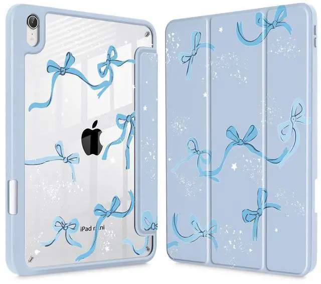 Main image of Tuiklol Clear Case for iPad mini 7 (A17 Pro 7th Generation) 2024 / iPad mini 6 (6th Generation) 2021 8.3 Inch,Built-in Pencil Holder Slim Transparent Back Shell Cover Auto Wake/Sleep, Bow-Blue