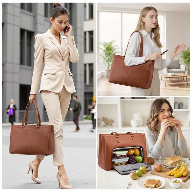 Alt view image 2 of 5 - LOVEVOOK Lunch Tote Bag for Women, Laptop Bag for Work with Insulated Lunch Compartment 15.6 Inch 2 in 1 Lunch Tote Large Capacity Computer Handbag for Work, Teacher, Nurse, Office, Casual