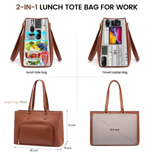 Alt view image 4 of 5 - LOVEVOOK Lunch Tote Bag for Women, Laptop Bag for Work with Insulated Lunch Compartment 15.6 Inch 2 in 1 Lunch Tote Large Capacity Computer Handbag for Work, Teacher, Nurse, Office, Casual