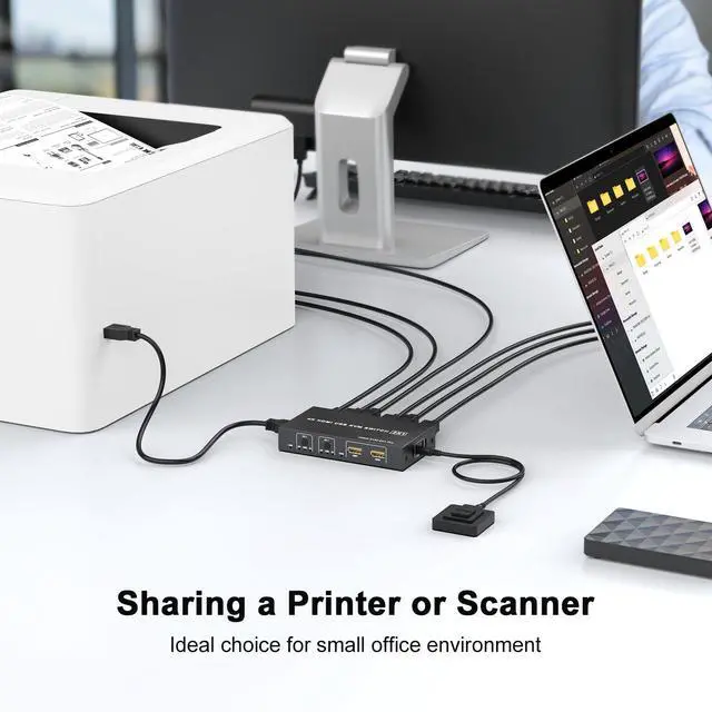 Alt view image 3 of 5 - HDMI KVM Switch 1 Monitor 2 Computers 4K@60Hz,KVM Switches for Dual Computer Share Monitor Keyboard Mouse Printer Hard Drives, with EDID Adaptive, 2USB Cable Desktop Controller