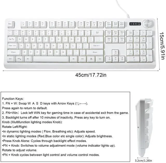 Alt view image 5 of 5 - Wired RGB Membrance Keyboard. 100 Percent Mini Creamy LED Computer Keyboard .Small Ergonomic Clicky Teclado with ABS Backlit Unreplaceable Keycaps. for PC Laptop MAC Gamer. (White)