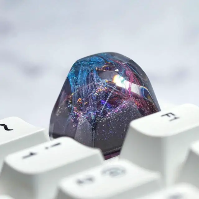 Alt view image 2 of 5 - Purple Nebula Pentagon Galaxy Artisan Keycap R1 SA Profile Custom Keycaps 1U ESC Handmade Gaming Resin Key Cap Cherry MX Switch Compatible Mechanical Keyboard Space Lover Gift