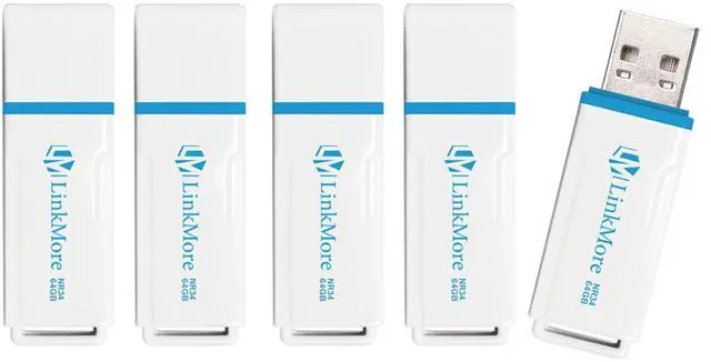 Main image of LinkMore 64GB (5 Pack) NR34 USB Flash Drive  USB 3.2 Memory Stick with Keychain Loop, High-Speed Thumb Drive up to 120MB/s Read & 60MB/s Write for PC, Mac, Car, TV  Compact, Plug & Play