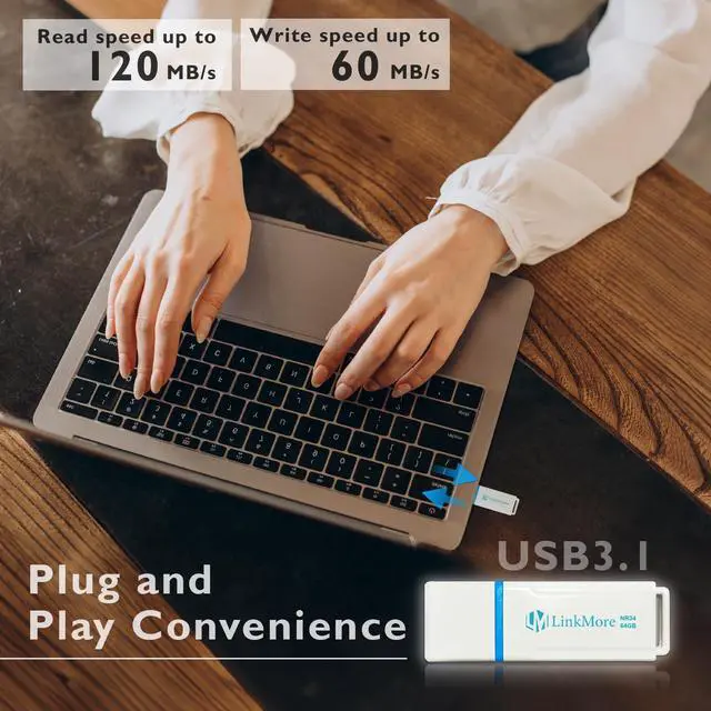 Alt view image 2 of 5 - LinkMore 64GB (5 Pack) NR34 USB Flash Drive  USB 3.2 Memory Stick with Keychain Loop, High-Speed Thumb Drive up to 120MB/s Read & 60MB/s Write for PC, Mac, Car, TV  Compact, Plug & Play