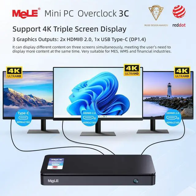 Alt view image 2 of 5 - MeLE Mini PC 32GB DDR4 512GB N5095 Micro PC Overclock3C 2X HDMI 4K USB-C Triple Display 2.4G/5G WiFi BT5.2 GbE Support Linux Small Desktop Computer on IoT MES WMS Home Theater Astrophotography