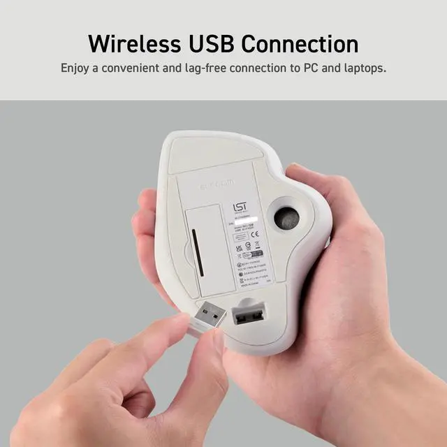 Alt view image 5 of 5 - ELECOM Ergonomic Comfort Design Trackball IST Wireless 2.4GHz Connect, Super-Smooth Tracking with Roller Ball Bearing, 36mm Ball, Thumb Control, Compatible for Windows, PC, and Mac White (M-IT11DRWH)