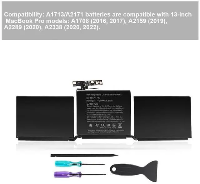 Alt view image 5 of 5 - A1708 A1713 Laptop Battery Replacement for MacBook Pro 13 Inch A1708 (Late 2016, Mid 2017, Mid 2019, 2020), EMC 2978 3164, A2171 Battery for MacBook Pro 13 Inch A2159 (2019) A2289 (2020) A2338 (2020)
