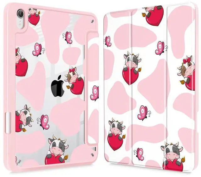 Main image of Mektron Printed Case for iPad mini 7 (A17 Pro) 2024/ Mini 6 2021, iPad mini 7th/6th Generation Case, Buit in Pencil Holder with Clear Back Shell + Trifold Stand + Auto Wake/Sleep, Butterfly Cow