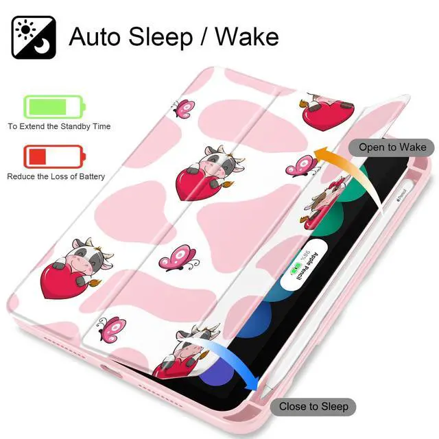 Alt view image 3 of 5 - Mektron Printed Case for iPad mini 7 (A17 Pro) 2024/ Mini 6 2021, iPad mini 7th/6th Generation Case, Buit in Pencil Holder with Clear Back Shell + Trifold Stand + Auto Wake/Sleep, Butterfly Cow