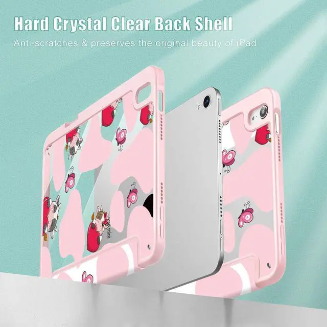 Alt view image 4 of 5 - Mektron Printed Case for iPad mini 7 (A17 Pro) 2024/ Mini 6 2021, iPad mini 7th/6th Generation Case, Buit in Pencil Holder with Clear Back Shell + Trifold Stand + Auto Wake/Sleep, Butterfly Cow