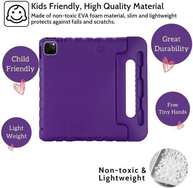 Alt view image 2 of 5 - Dteck Kids Case for iPad Air 11" M2 2024, iPad Pro 11" Case 2024, Lightweight Shockproof Rugged EVA Kids Friendly Handle Kickstand Child Proof Protective Case with Pencil Holder, Purple