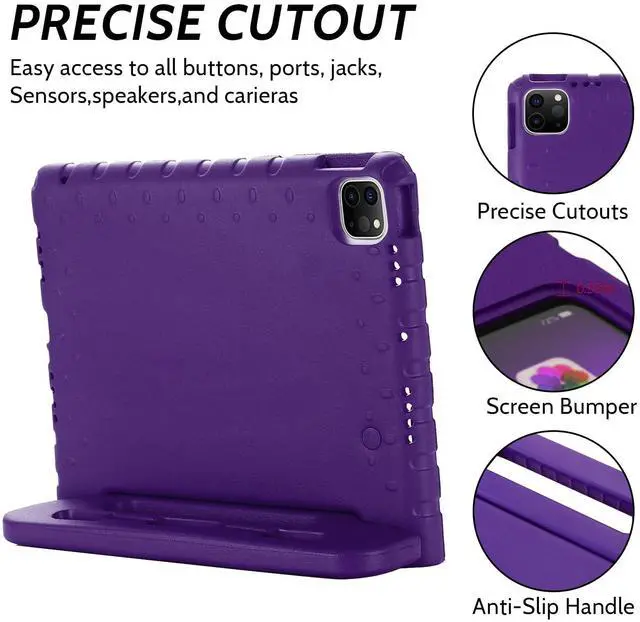 Alt view image 4 of 5 - Dteck Kids Case for iPad Air 11" M2 2024, iPad Pro 11" Case 2024, Lightweight Shockproof Rugged EVA Kids Friendly Handle Kickstand Child Proof Protective Case with Pencil Holder, Purple