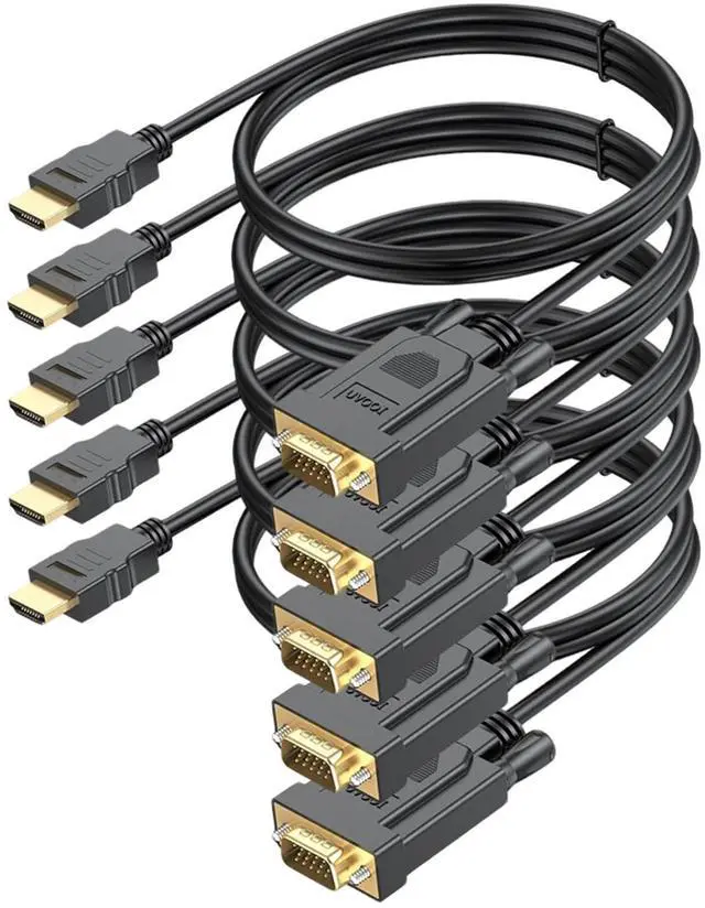 Main image of HDMI to VGA Cable 3FT 5-Pack, Computer HDMI to VGA Monitor Cord (Male to Male) Compatible for Raspberry Pi, Roku, Computer, Desktop, Laptop, PC, Monitor, Projector, HDTV and More-NOT Bidirectional