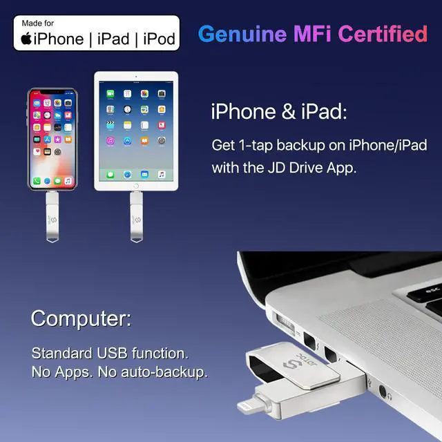 Alt view image 4 of 5 - Genuine Apple MFi Certified iPhone-USB-Flash-Drive 256GB Real Capacity Genuine Lightning encrypted Backup-Photo-Stick-for-iPhone iPad Android PC Mac External-Storage Photos/Videos Thumb-Drive Pendrive