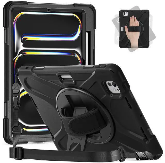 Main image of ZenRich iPad Pro 11 inch Case (M4) 2024, Shockproof Heavy Duty Rugged Case for A2836 A2837 with 360°Rotating Kickstand/Hand Strap/Pencil Holder/Shoulder Strap, Black
