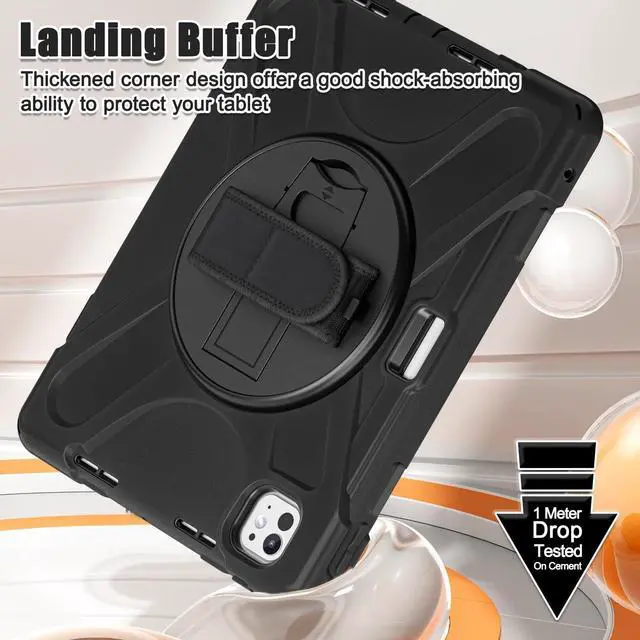 Alt view image 2 of 5 - ZenRich iPad Pro 11 inch Case (M4) 2024, Shockproof Heavy Duty Rugged Case for A2836 A2837 with 360°Rotating Kickstand/Hand Strap/Pencil Holder/Shoulder Strap, Black