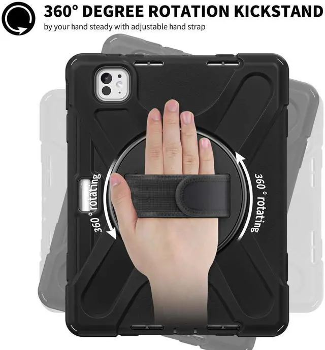 Alt view image 4 of 5 - ZenRich iPad Pro 11 inch Case (M4) 2024, Shockproof Heavy Duty Rugged Case for A2836 A2837 with 360°Rotating Kickstand/Hand Strap/Pencil Holder/Shoulder Strap, Black