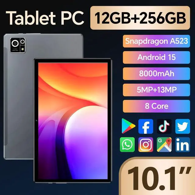Alt view image 2 of 5 - Android 15 10.1 inch Tablet M8 with Keyboard ,12GB+256GB Tablets, 8000mAh Battery, Octa-Core, Dual Camera, Widevine L1, 2.4/5Ghz Dual Band WiFi,5/13MP Cameras Bundle with Case, Mouse & Stylus (Grey)