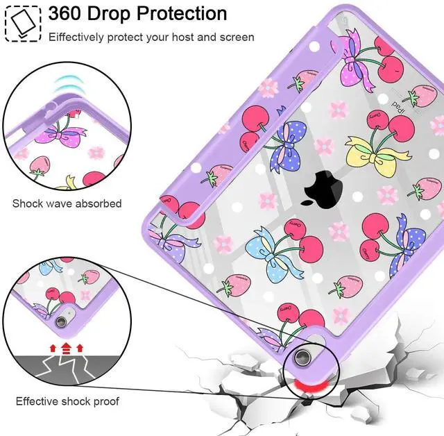 Alt view image 5 of 5 - Tuiklol for 2025 iPad (A16 Chip) 11th Generation 11 inch/iPad 10th Gen 10.9 inch 2022 Case, Buit in Pencil Holder with Clear Back Shell Cover Trifold Stand Auto Wake/Sleep, Strawberry Cherry Purple