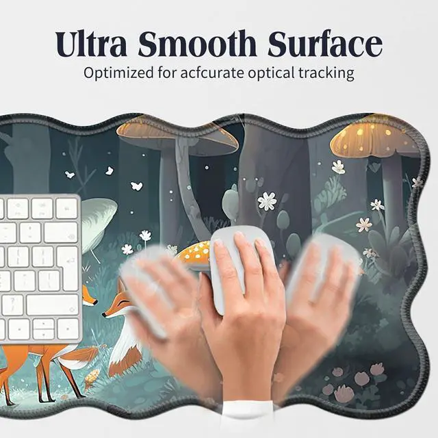 Alt view image 5 of 5 - BFDHGQZC Foxes Mushrooms Desk Mat Large Mouse Pad 31.5"x11.8" Desk Rubber Base Mousepad with Stitched Edges Big Desk Pad for Work,Game,Office,Home