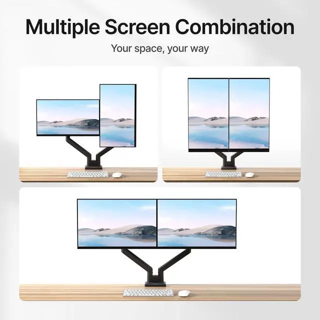 Alt view image 4 of 5 - monTEK Dual Monitor Mount Monitor Arms for 2 Monitors for 17 to 35 Inch Curved Screen Holds 35 Lbs Adjustable Heavy Duty Monitor Desk Mount Cable Management, VESA 75/100mm,MA1007BK-D