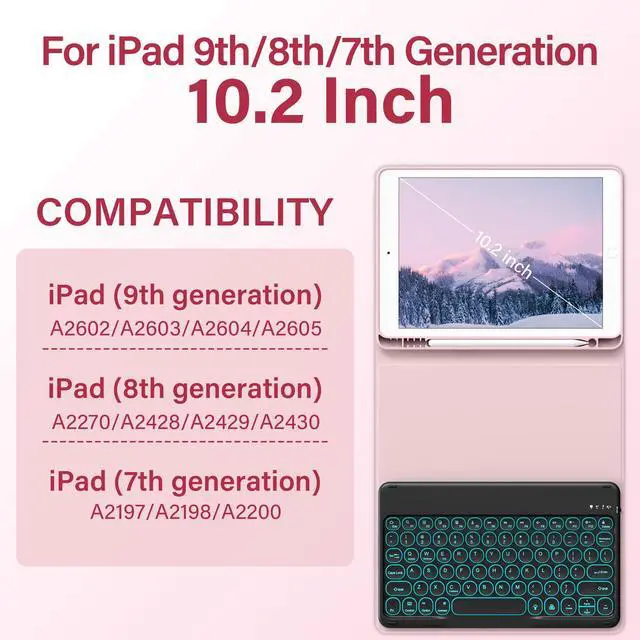 Alt view image 2 of 5 - BQDIYOO Keyboard Case for iPad 9th/8th/7th Generation(2021/2020/2019) Detachable Wireless Bluetooth Keyboard Case for 10.2 inch iPad 9/8/7 Cover with Pencil Holder Auto Wake/Sleep, Pink