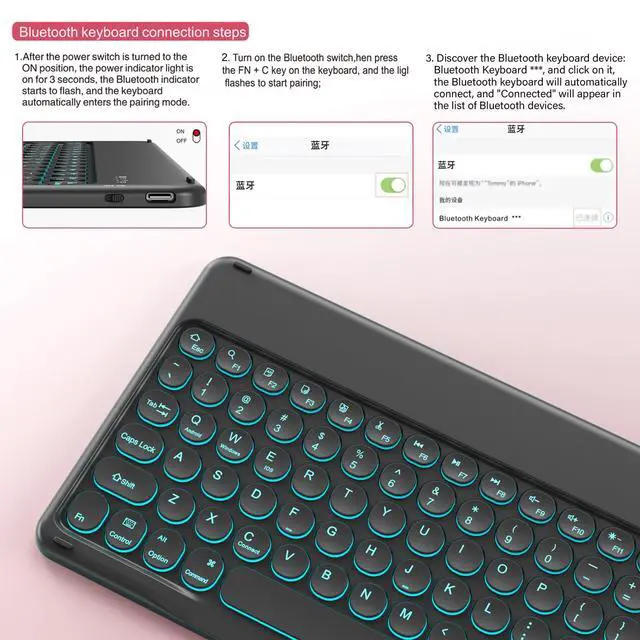 Alt view image 3 of 5 - BQDIYOO Keyboard Case for iPad 9th/8th/7th Generation(2021/2020/2019) Detachable Wireless Bluetooth Keyboard Case for 10.2 inch iPad 9/8/7 Cover with Pencil Holder Auto Wake/Sleep, Pink