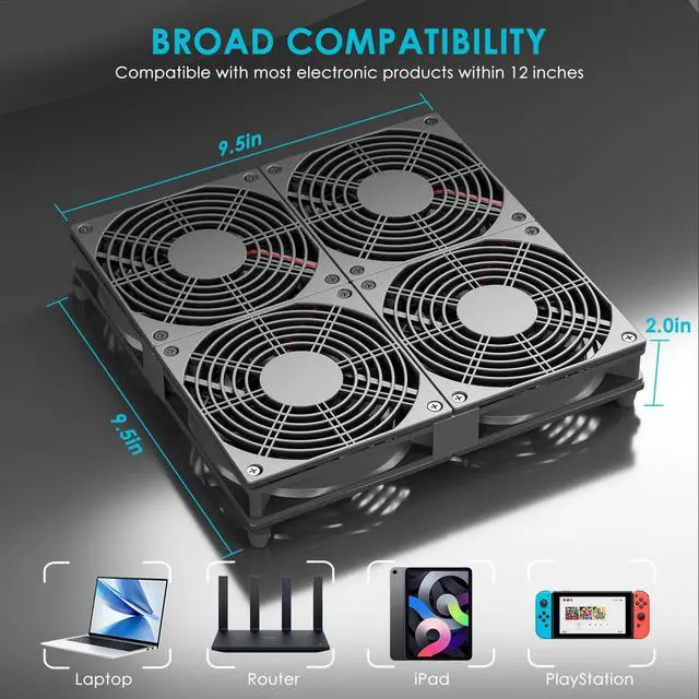 Alt view image 3 of 5 - KEYFANCLUB 120mm PC Fans 4-Pack, 12V Computer Fans with DC 3-12v to AC 100-240V Power Adapter Dual Ball Bearing for Router Laptop DVR Xbox Receiver Cabinet PlayStation Modem Cooling