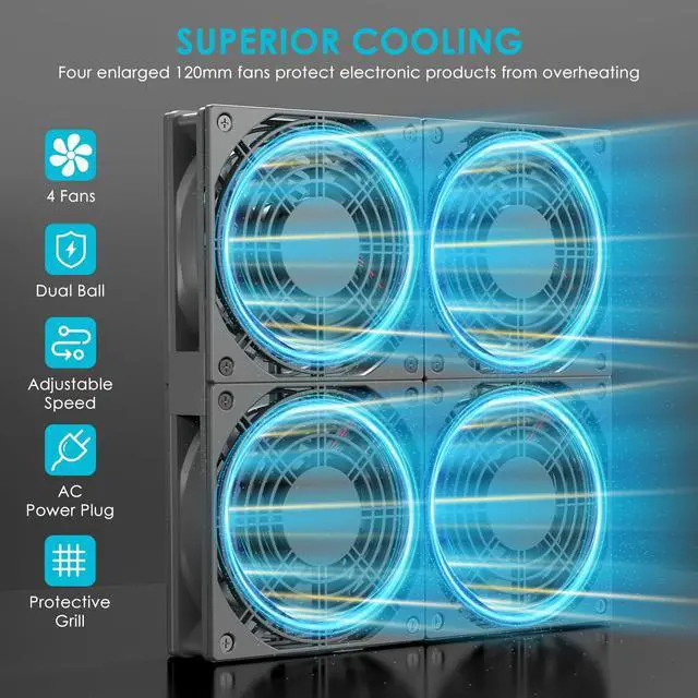 Alt view image 2 of 5 - KEYFANCLUB 120mm PC Fans 4-Pack, 12V Computer Fans with DC 3-12v to AC 100-240V Power Adapter Dual Ball Bearing for Router Laptop DVR Xbox Receiver Cabinet PlayStation Modem Cooling