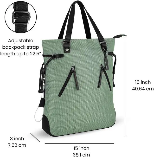 Alt view image 2 of 5 - Sherpani Tempest, Anti Theft Convertible Backpack Tote, 14L Travel Backpack, Travel Gifts for Women, Handbags, RFID Protection, Metal Hardware, Fits 15 Laptop (No Sleeve) (Aloe Mist)